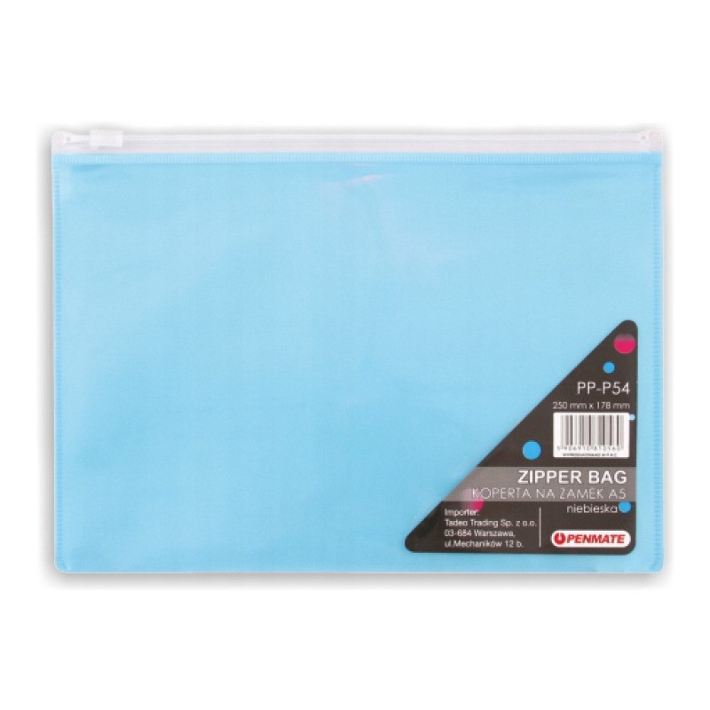 Koperta na suwak PP-P54 A5 niebieska TT6697 PENMATE