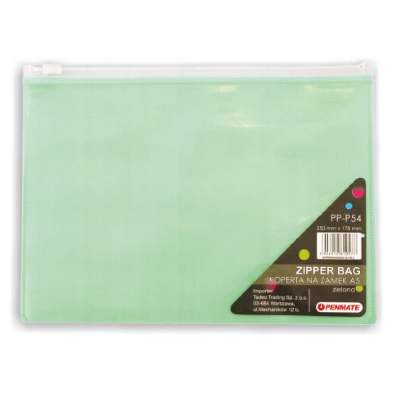 Koperta na suwak PP-P54 A5 zielona TT6698 PENMATE