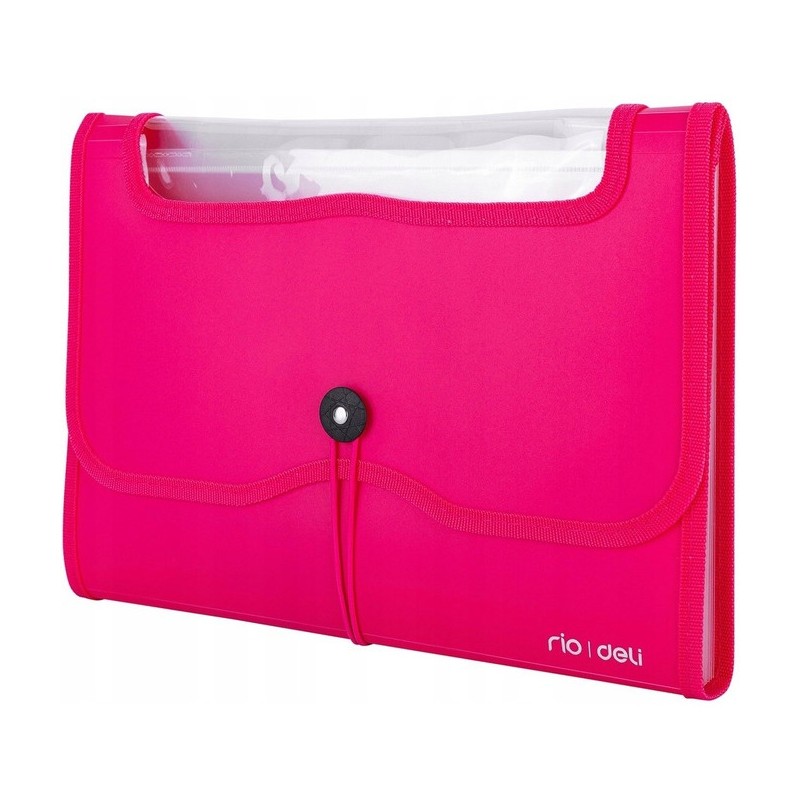 Teczka harmonijkowa z gumką 13-przegródek okno PVC RIO różowa 38128 PINK DELI