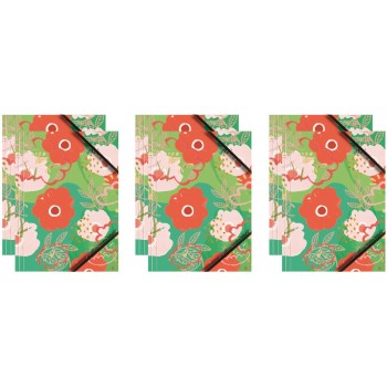 Teczka kartonowa A4 z gumką narożną PASTELOWE KWIATY NA ZIELONYM TLE BT601-C2 TETIS