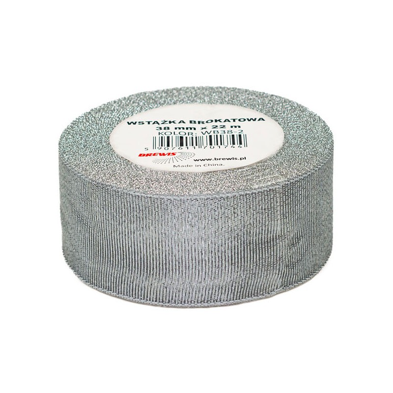 Wstążka brokatowa 38mm srebrna WB38-2 BREWIS