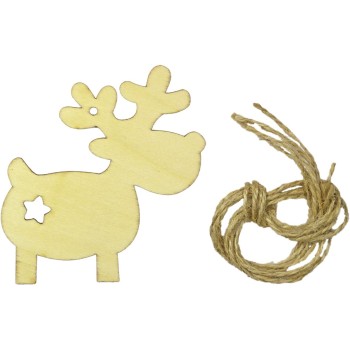 Drewniane zawieszki renifery 80x85mm + sznurek jutowy 8szt. 487305 TITANUM