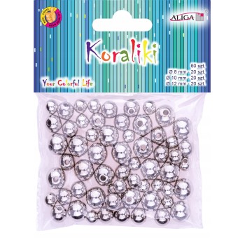 Koraliki plastikowe mix rozmiarów (60 sztuk) srebrne PJ-9470 ALIGA