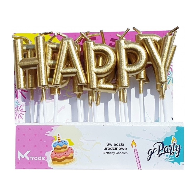 Świeczki urodzinowe złote metaliczne Happy Birthday SF-891 GO PARTY