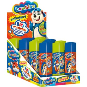 Klej szkolny znikający w sztyfcie 12g Display 12 sztuk BAMBINO St.Majewski