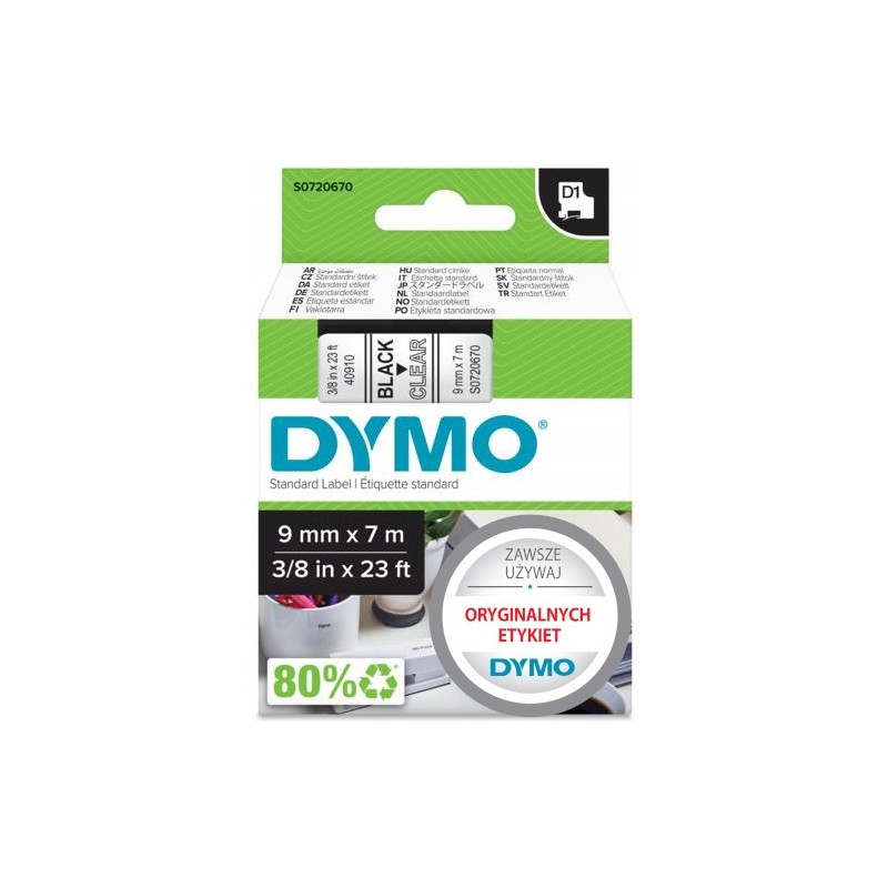 Taśma 9mm/7m czarny /przez. 40910 DYMO S0720670