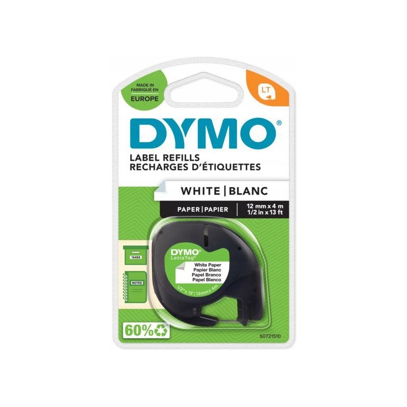 Taśma papierowa biała 12mm x 4m LETRATAG S0721510 DYMO