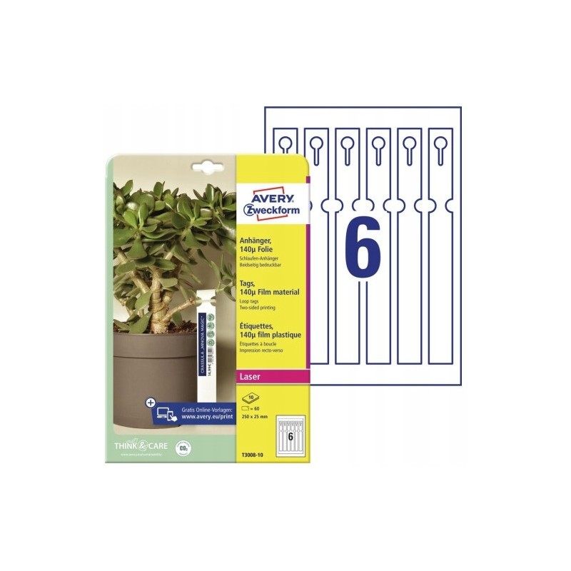 Etykiety pętelkowe do roślin, foliowe (10 arkuszy) 250x25mm T3008-10 AVERY ZWECKFORM