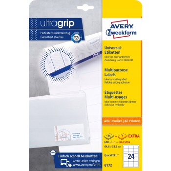 Etykiety A4 białe(30 arkuszy)64,6x33,8mm 6172 AVERY ZWECKFORM