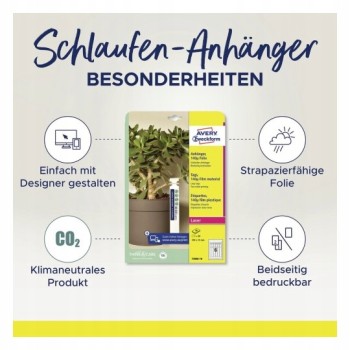 Etykiety pętelkowe do roślin, foliowe (10 arkuszy) 160x17mm T3007-10 AVERY ZWECKFORM