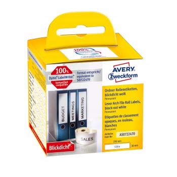 Etykiety kryjące na segregatory w rolce 110 etyk. 38 x 190 mm, trwałe, białe AS0722470 Avery Zweckfo