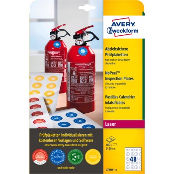 Etykiety inspekcyjne NoPeel 20mm 480szt. L7801-10 białe AVERY ZWECKFORM