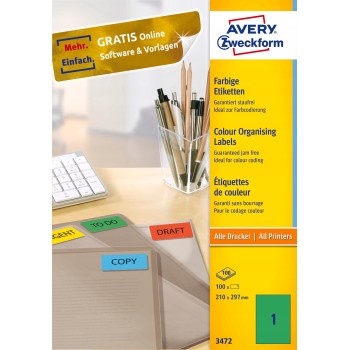 Etykiety A4 zielone(100arkuszy)210*297mm 3472 AVERY ZWECKFORM