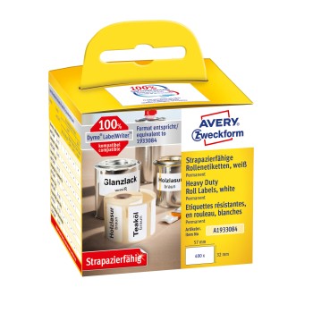 Etykiety Heavy Duty w rolce 400 etyk. 32 x 57 mm, poliestrowe, trwałe, białe A1933084 Avery Zweckfor