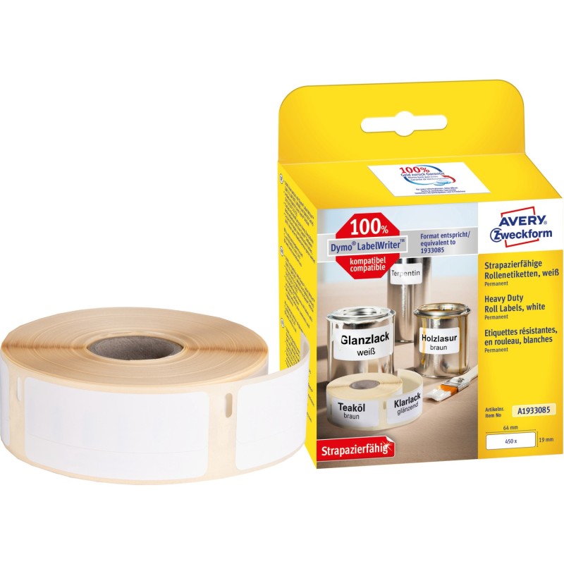Etykiety HEAVY DUTY w rolce 450et.19x64mm,poliestr.trwałe,białe A1933085 AVERY ZWECKFORM