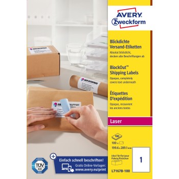 Etykiety kryjące wysyłkowe BlockOut, 199,6x289,1mm L7167B-100 AVERY ZWECKFORM