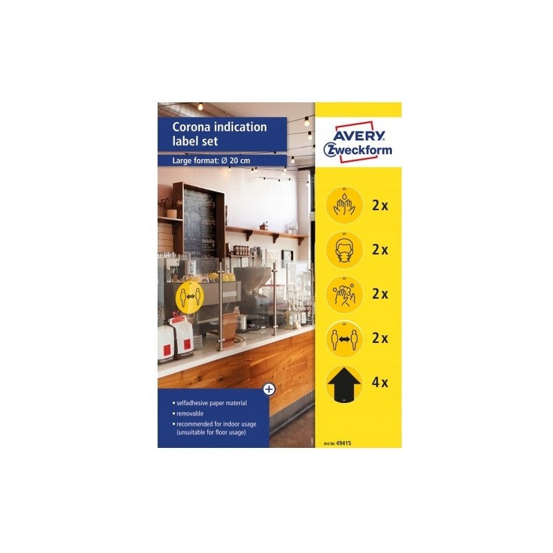 Zestaw etykiet ostrzegawczych - koronawirus fi20 gotowe wzory usuwalne 49415 AVERY ZWECKFORM