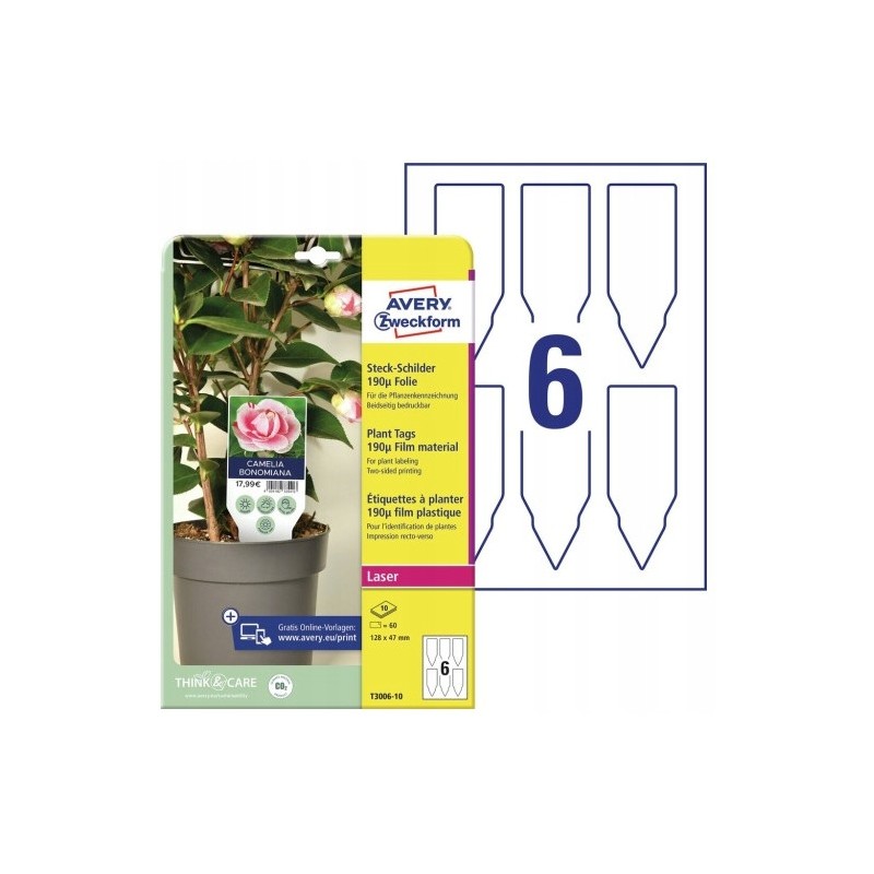 Tabliczka do oznaczania roślin do zadruku foliowa(10 arkuszy) 128x47mm T3006-10 AVERY ZWECKFORM