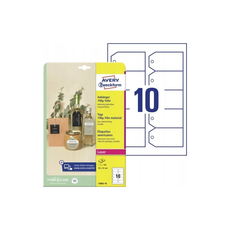 Zawieszki foliowe (10 arkuszy) 90x50mm ścięte narożniki Quick&Clean T3002-10 AVERY ZWECKFORM