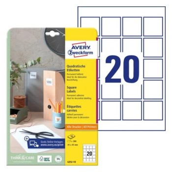 Etykiety kwadratowe 45x45mm (10 arkuszy200 etykiet) 6252-10 AVERY ZWECKFORM