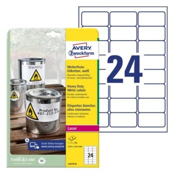 Etykiety foliowe białe HEAVY DUTY 63,533,9mm (8 arkuszy 192 etykiety) L4773-8 AVERY ZWECKFORM