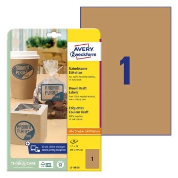 Etykiety ekologiczne brązowe 210x297mm (25 arkuszy25 etykiet) L7109-25 AVERY ZWECKFORM