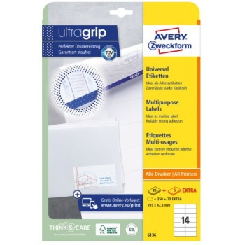 Etykiety białe ULTRAGRIP 105x42,3mm (25 arkuszy350 etykiet) 6136 AVERY ZWECKFORM