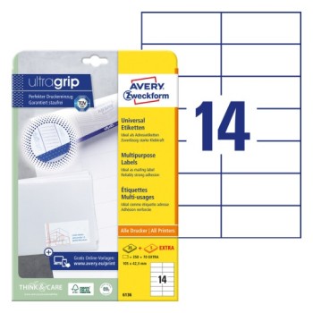 Etykiety białe ULTRAGRIP 105x42,3mm (25 arkuszy350 etykiet) 6136 AVERY ZWECKFORM