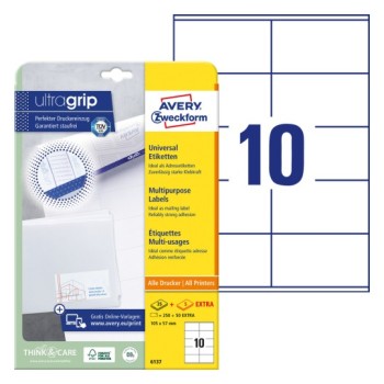 Etykiety białe ULTRAGRIP 105x57mm (25 arkuszy250 etykiet) 6137 AVERY ZWECKFORM