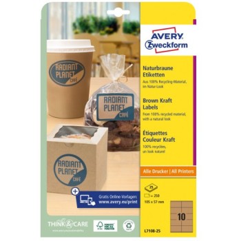 Etykiety ekologiczne brązowe 105x57mm (25 arkuszy 250sztykiet) L7108-25 AVERY ZWECKFORM