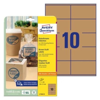 Etykiety ekologiczne brązowe 105x57mm (25 arkuszy 250sztykiet) L7108-25 AVERY ZWECKFORM