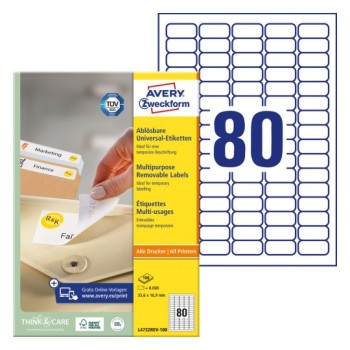 Etykiety białe usuwalne 35,6x16,9mm (100 arkuszy  8000 etykiet) L4732REV-100 AVERY ZWECKFORM