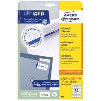 Etykiety białe ULTRA GRIP 48,5x16,9mm (25arkuszy  1600 atykiet) 4785 AVERY ZWECKFORM