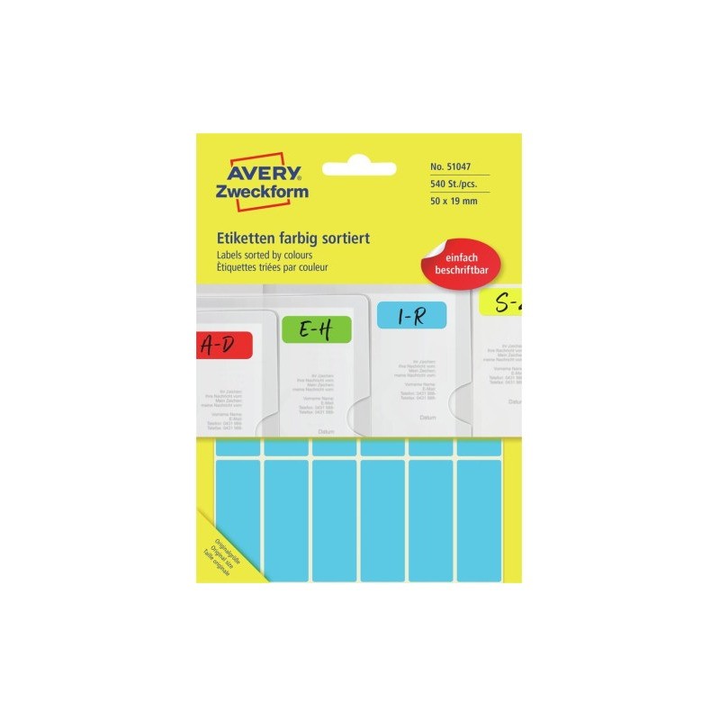 Etykieta w 5 kolorach 50x19mm (30 arkuszy  540 etykiet) do opisu ręcznego 51047 AVERY ZWECKFORM