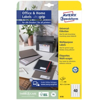 Etykiety białe ULTRAGRIP 48,5x25,4mm (10 arkuszy  400 etykiet) 6126 AVERY ZWECKFORM