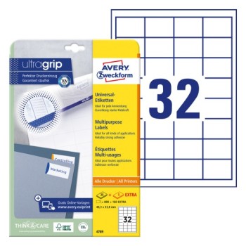 Etykiety białe ULTRAGRIP 48,3x33,8mm (25 arkuszy  800 etykiet) 4789 AVERY ZWECKFORM