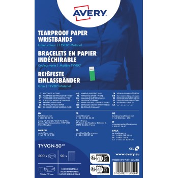 Opaski na rękę 256x19mm (50 arkuszy  500 opasek) neonowe zielone TYVGN-50 AVERY