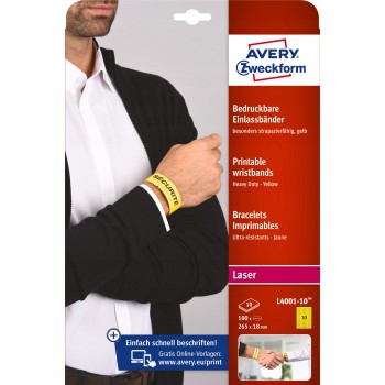 Opaski identy.na nadgarstek 265x18mm A4 (10) L4001-10 żółte ZF nadruk AVERY ZWECKFORM