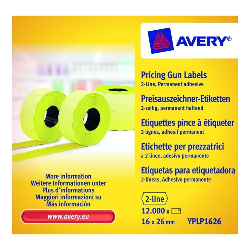 Etykieta do metk.2rz.16x26mm żołta 10 trwała 1200szt.rolka YPLP1626 AVERY ZWECKFORM