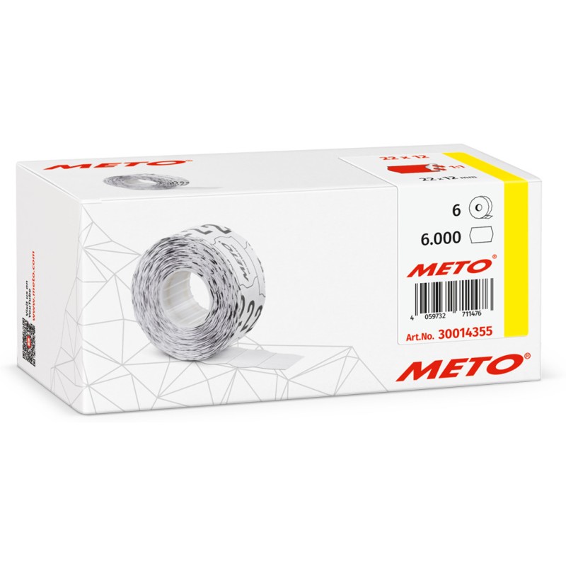Etykiety cenowe w rolce do metkownicy jednorzędowej 22x12 mm, (6 sztuk) czerwone neon faliste, trwały klej, METO M30014355