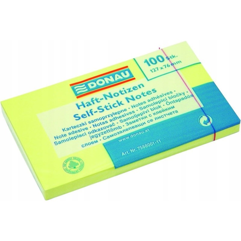 Bloczek samoprzylepny 127x76mm 100k żółty DONAU (7588001-11)
