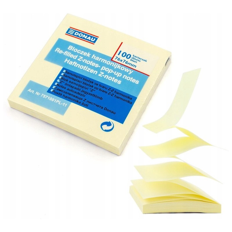 Bloczek samoprzylepny 75x75mm 100k żółty `Z` 7571001PL-11 DONAU