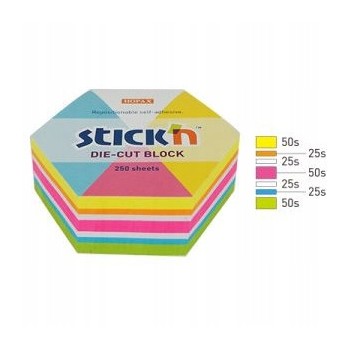 NOTES SZEŚCIOKĄT, 61X70MM, MIX 5 KOL. NEON+BIAŁY, 250KART. 21827