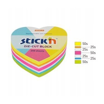 Notes SERCE 64X67mm MIX 5 KOL.Neon+biały 250KART. 21836 STICK`N
