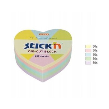 NOTES SERCE, 64X67MM, MIX 5 KOL. PASTELOWYCH, 250KART. 21835