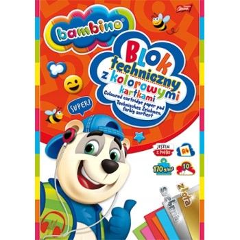 Blok techniczny szkolny A4 kolorowy + złota i srebrna kratka 10 kartek 170g BAMBINO