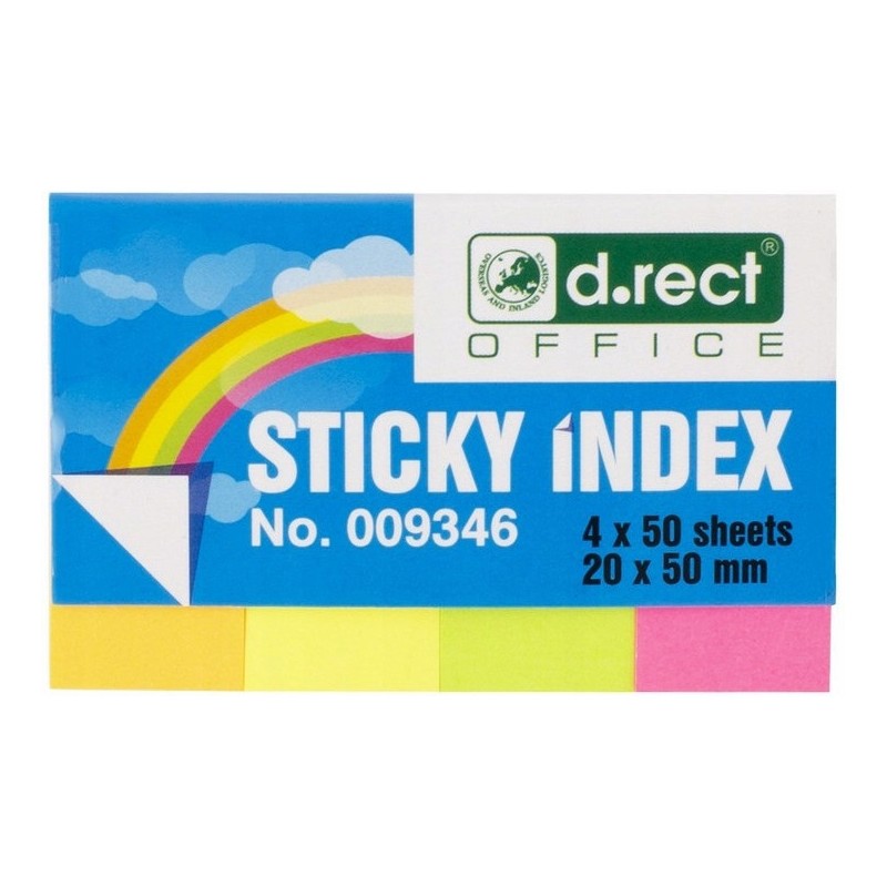 Zakładki indeksujące papierowe D.RECT 20x50mm 4 kolory x50szt. 009346