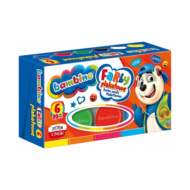 Farby plakatowe dla dzieci Zestaw 6 kolorów x 20ml BAMBINO St.Majewski