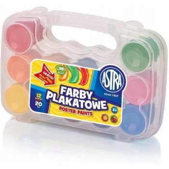 Farby plakatowe zestaw 12 kolorów 20ml + WALIZKA 301117002 ASTRA