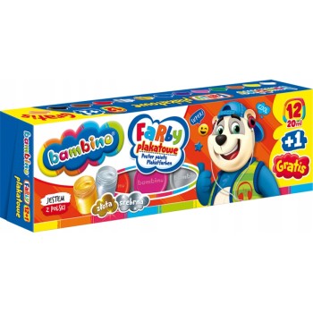 Farby plakatowe dla dzieci Zestaw 12 kolorów x 20ml + 1 farba cielista gratis BAMBINO